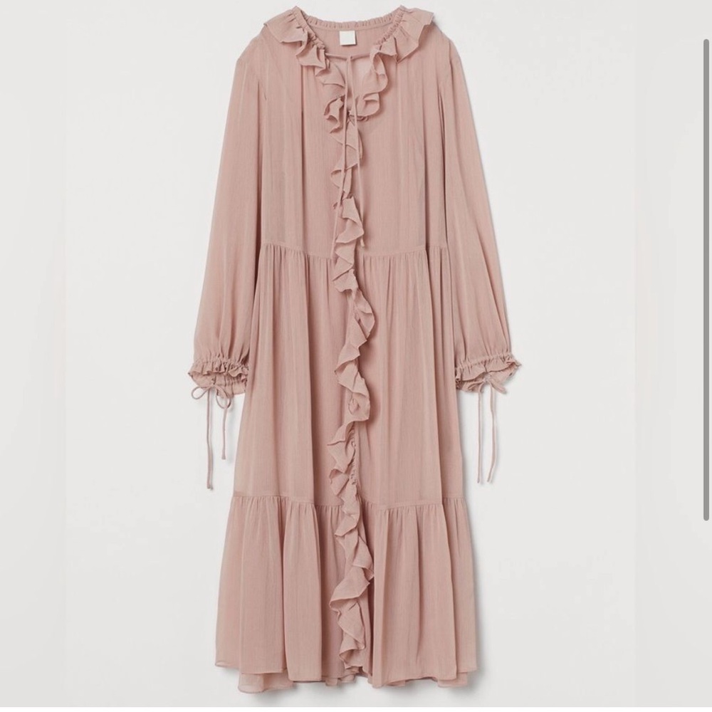 H&M Tiered Wide-Cut Dress Dusty Pink